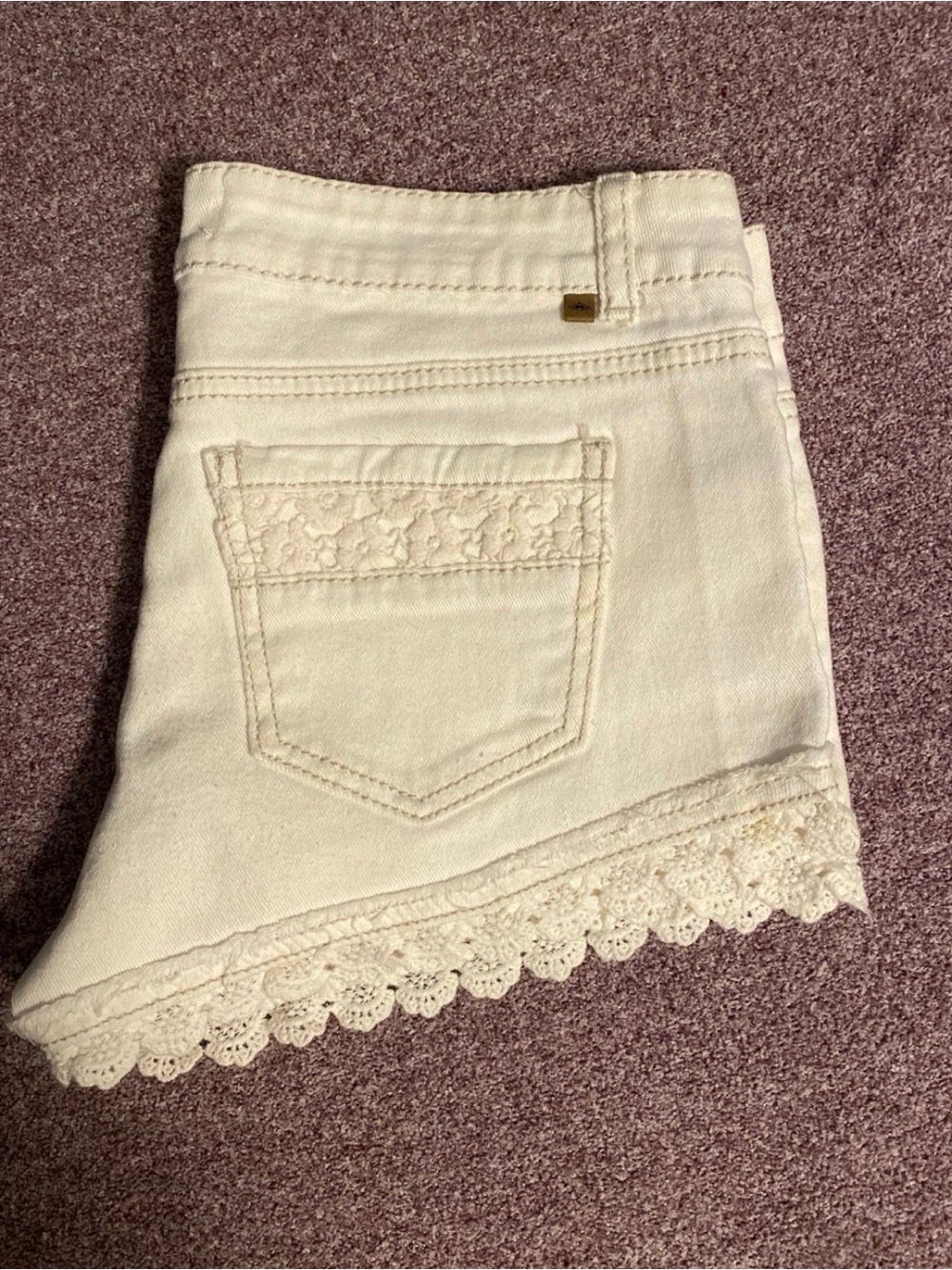 Women’s Cream Lace Trim Denim Shorts